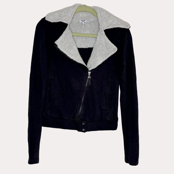 Splendid Crop Jacket Zip Front Jersey Knit Fleece Dark Gray S bv - Picture 1 of 8